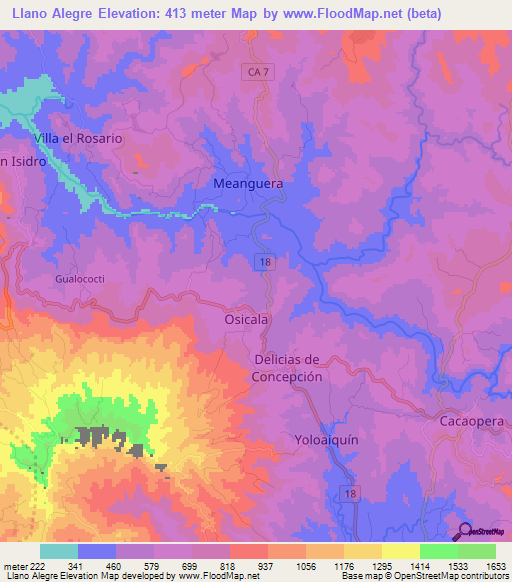 Llano Alegre,El Salvador Elevation Map