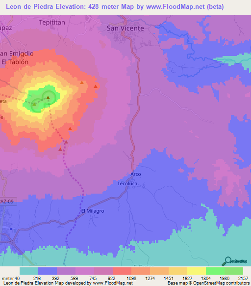 Leon de Piedra,El Salvador Elevation Map