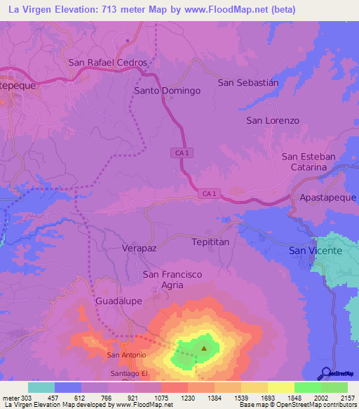 La Virgen,El Salvador Elevation Map
