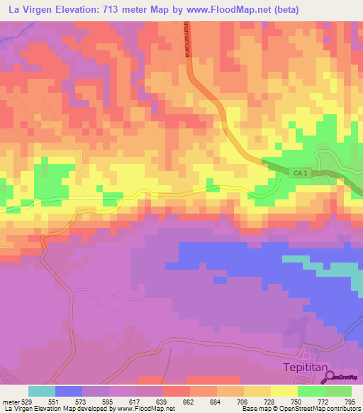 La Virgen,El Salvador Elevation Map
