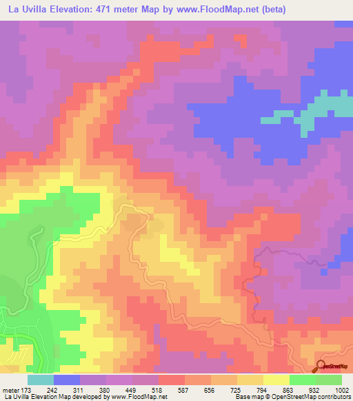 La Uvilla,El Salvador Elevation Map