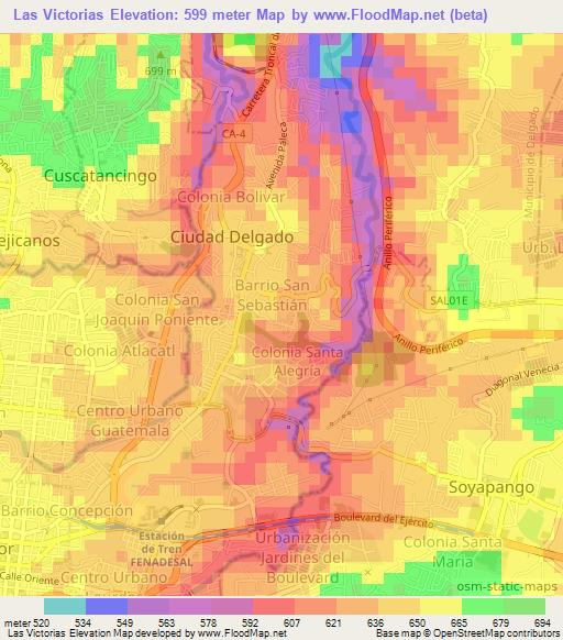 Las Victorias,El Salvador Elevation Map