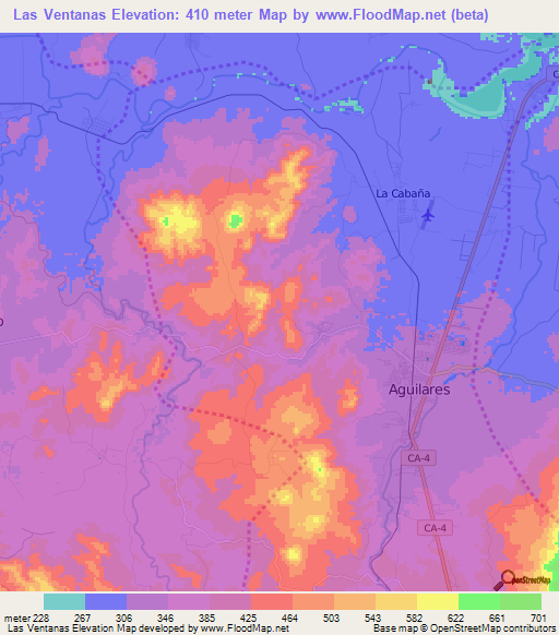 Las Ventanas,El Salvador Elevation Map