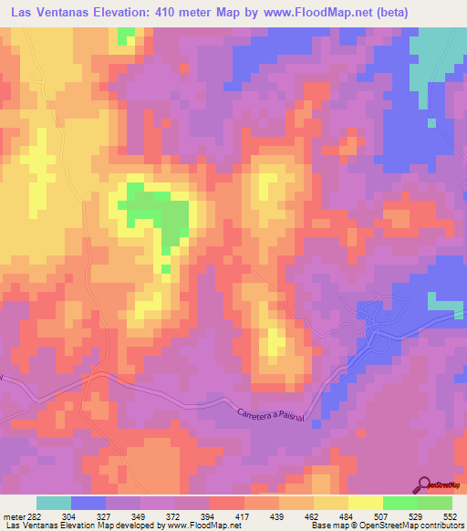 Las Ventanas,El Salvador Elevation Map