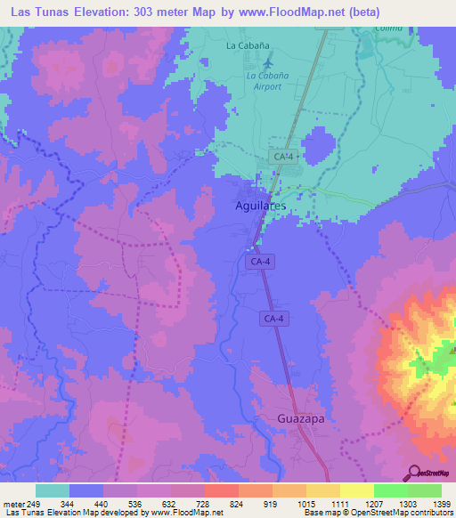 Las Tunas,El Salvador Elevation Map