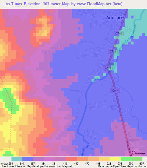 Las Tunas,El Salvador Elevation Map
