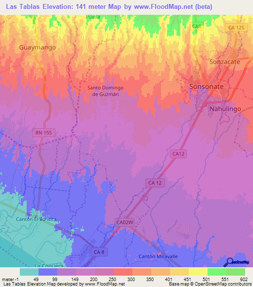 Las Tablas,El Salvador Elevation Map
