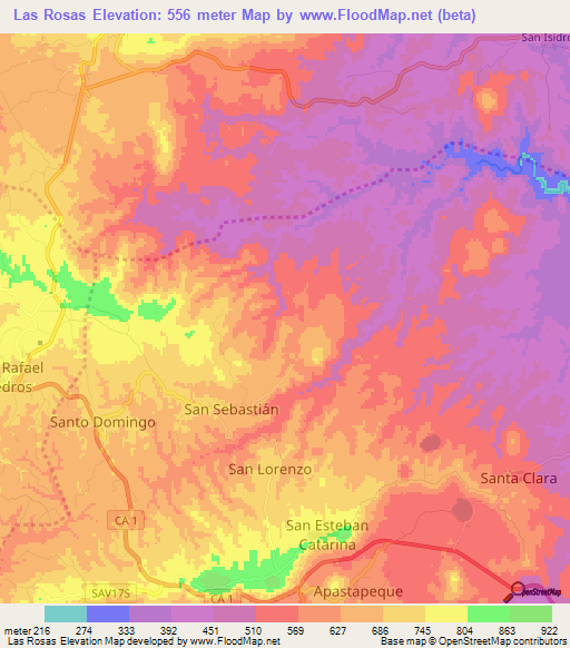 Las Rosas,El Salvador Elevation Map