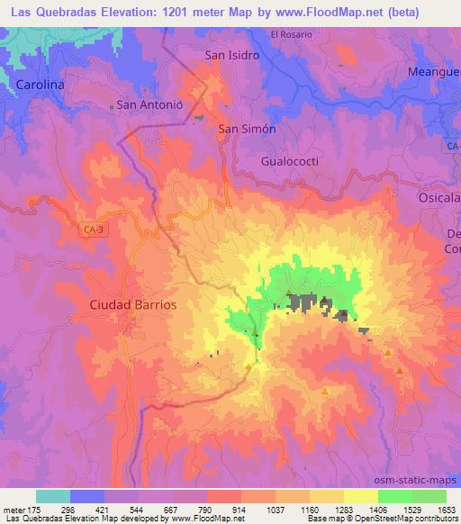 Las Quebradas,El Salvador Elevation Map
