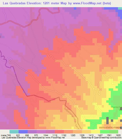 Las Quebradas,El Salvador Elevation Map