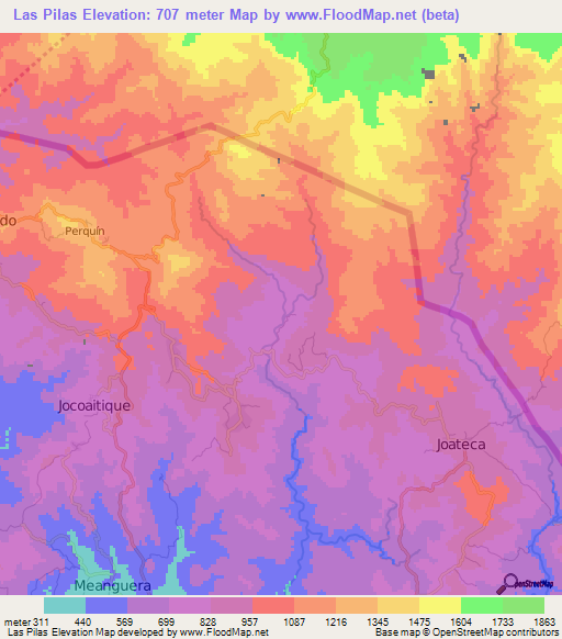 Las Pilas,El Salvador Elevation Map