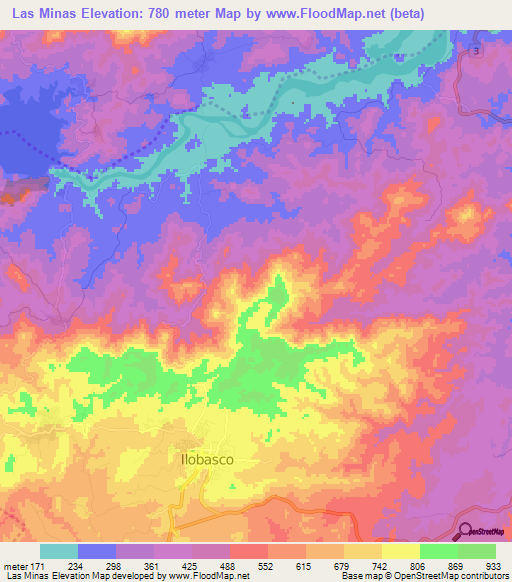Las Minas,El Salvador Elevation Map