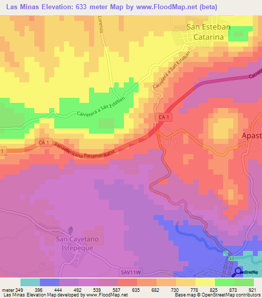 Las Minas,El Salvador Elevation Map