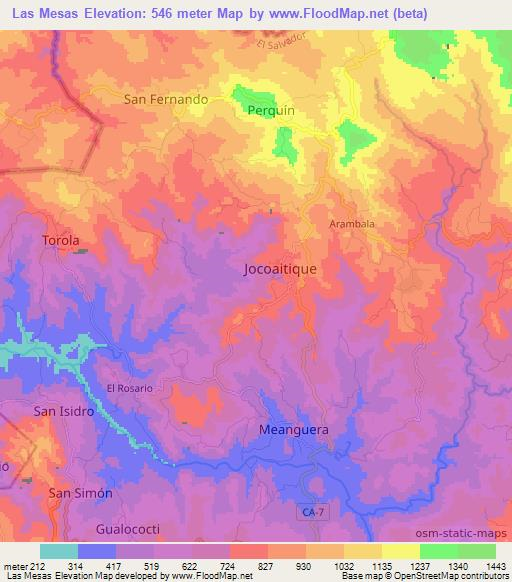 Las Mesas,El Salvador Elevation Map