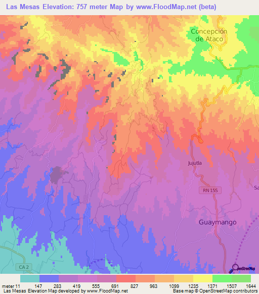 Las Mesas,El Salvador Elevation Map