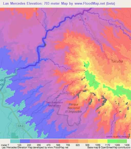 Las Mercedes,El Salvador Elevation Map