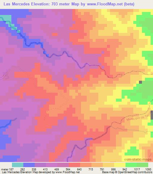 Las Mercedes,El Salvador Elevation Map