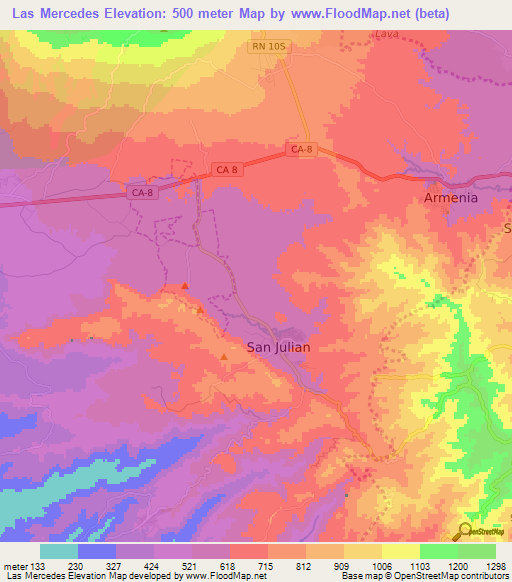 Las Mercedes,El Salvador Elevation Map