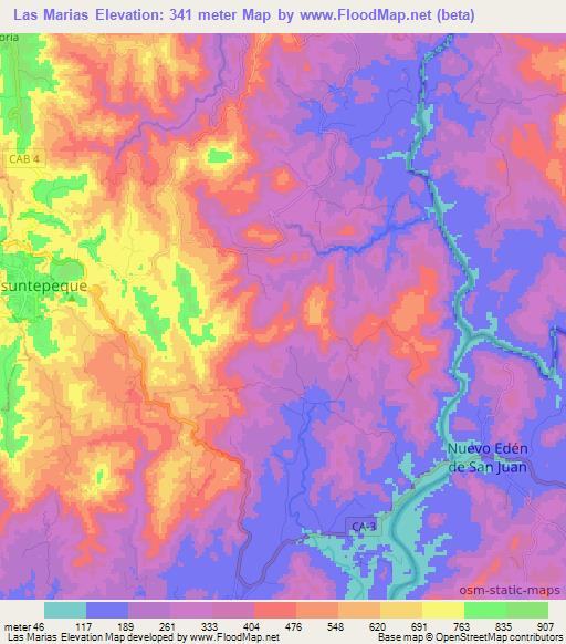 Las Marias,El Salvador Elevation Map