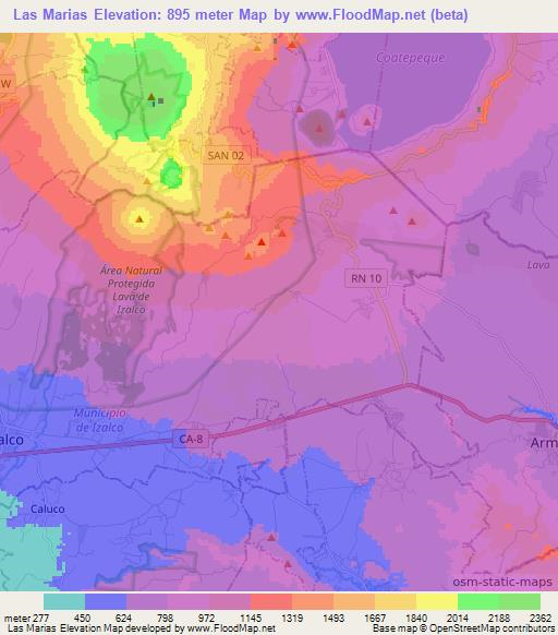 Las Marias,El Salvador Elevation Map