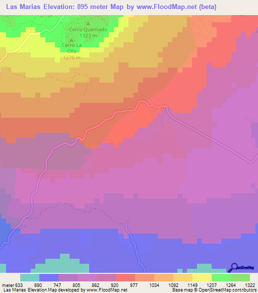 Las Marias,El Salvador Elevation Map