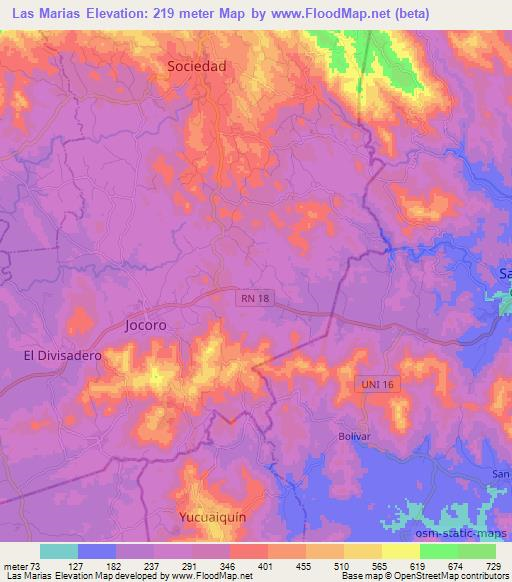Las Marias,El Salvador Elevation Map