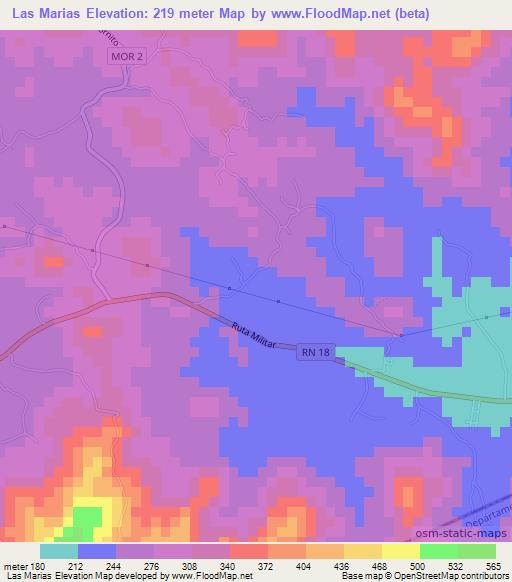 Las Marias,El Salvador Elevation Map