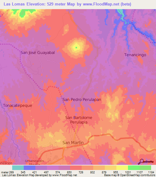 Las Lomas,El Salvador Elevation Map