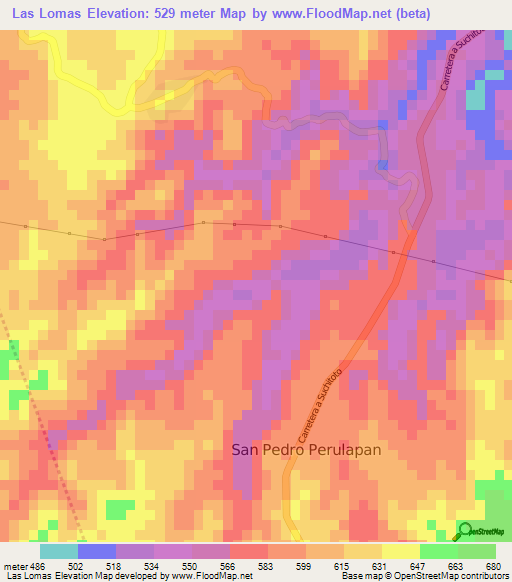 Las Lomas,El Salvador Elevation Map