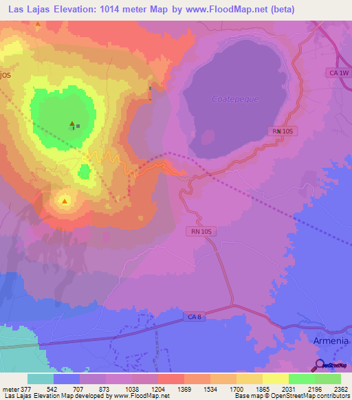 Las Lajas,El Salvador Elevation Map