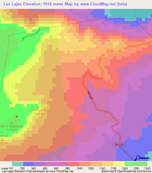 Las Lajas,El Salvador Elevation Map