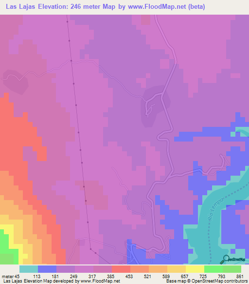 Las Lajas,El Salvador Elevation Map