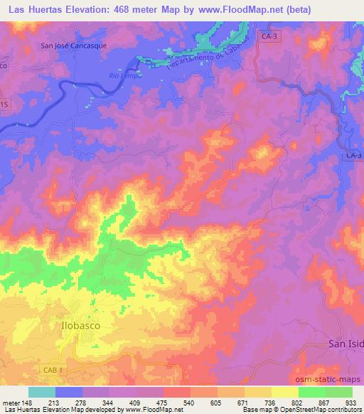 Las Huertas,El Salvador Elevation Map