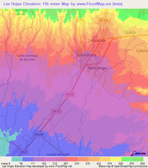 Las Hojas,El Salvador Elevation Map