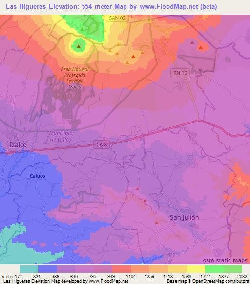 Las Higueras,El Salvador Elevation Map