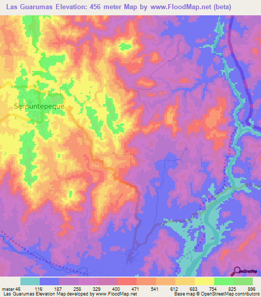Las Guarumas,El Salvador Elevation Map