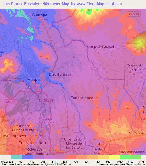Las Flores,El Salvador Elevation Map