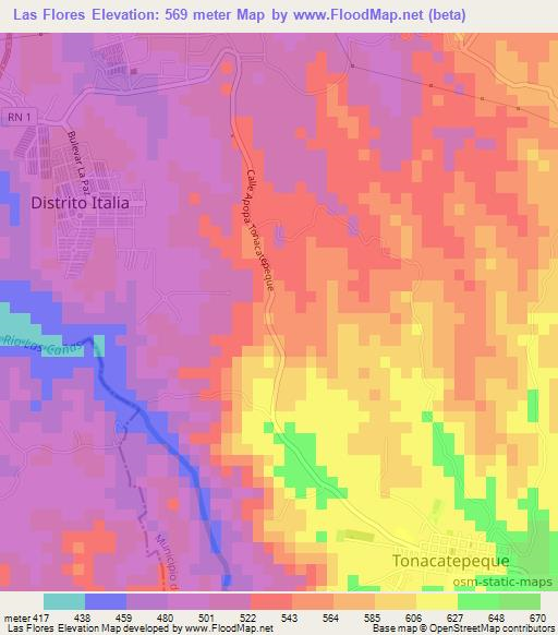 Las Flores,El Salvador Elevation Map