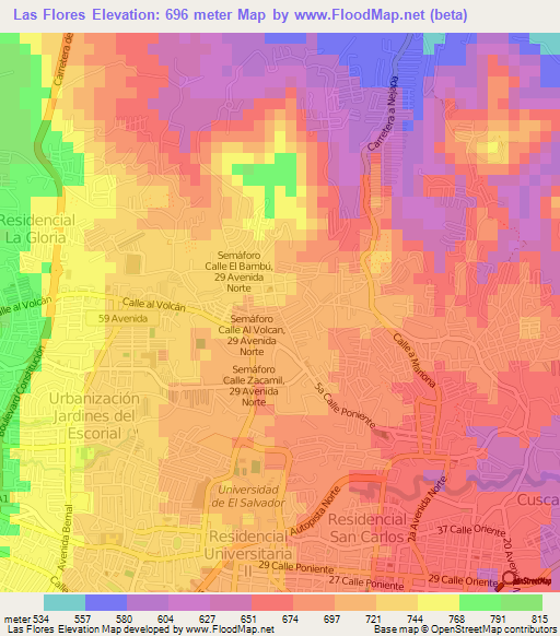 Las Flores,El Salvador Elevation Map