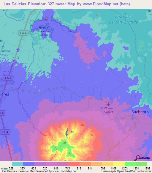 Las Delicias,El Salvador Elevation Map