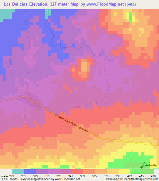 Las Delicias,El Salvador Elevation Map