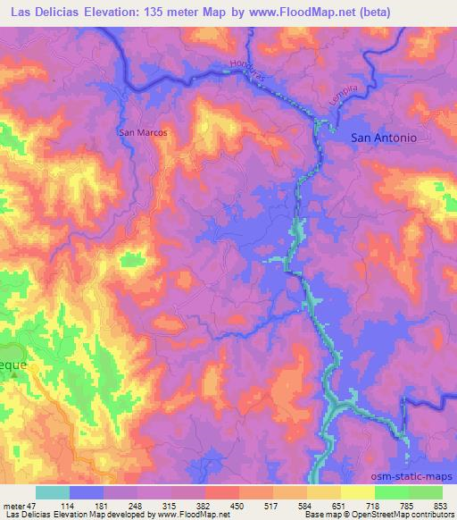 Las Delicias,El Salvador Elevation Map