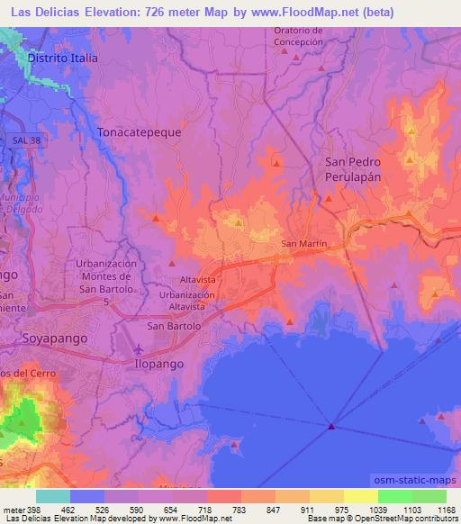 Las Delicias,El Salvador Elevation Map