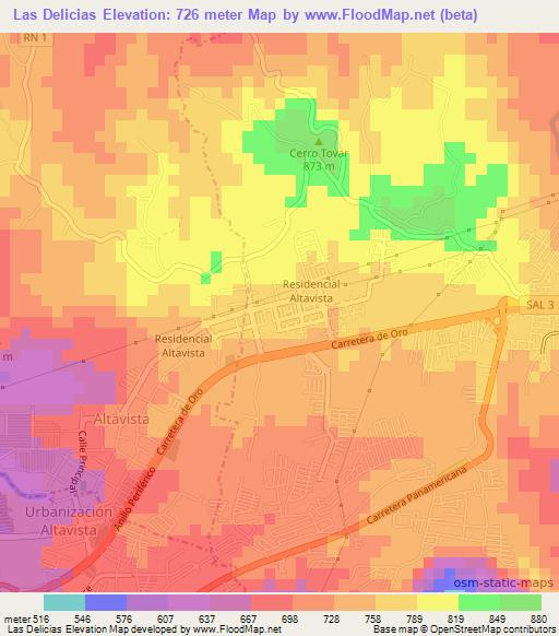 Las Delicias,El Salvador Elevation Map