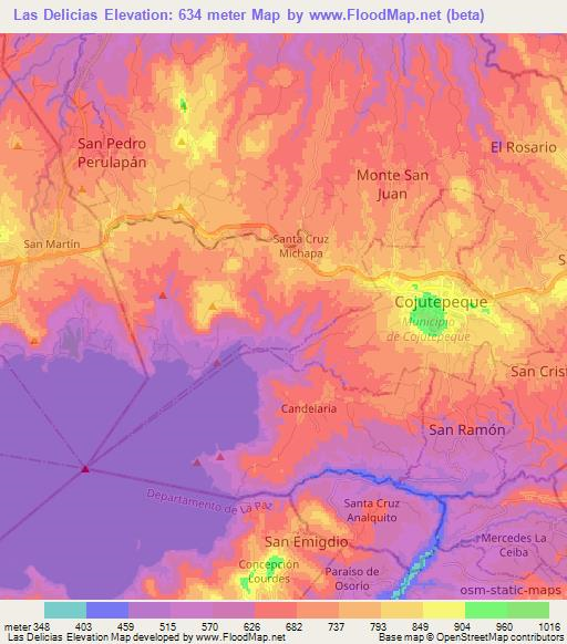 Las Delicias,El Salvador Elevation Map