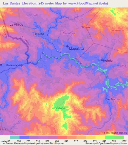 Las Dantas,El Salvador Elevation Map
