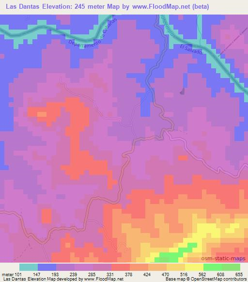 Las Dantas,El Salvador Elevation Map