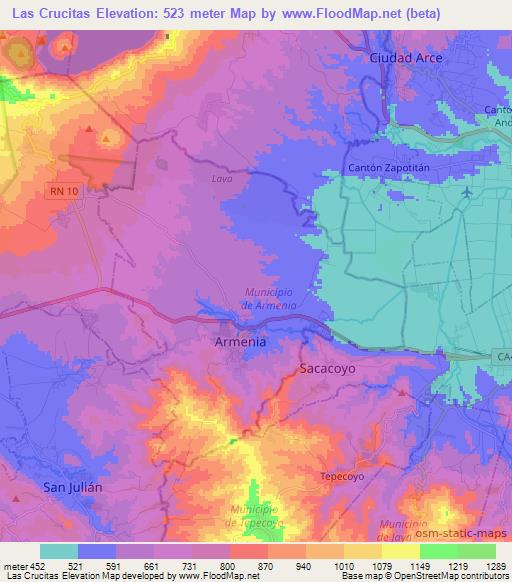 Las Crucitas,El Salvador Elevation Map