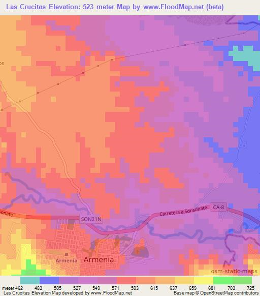 Las Crucitas,El Salvador Elevation Map