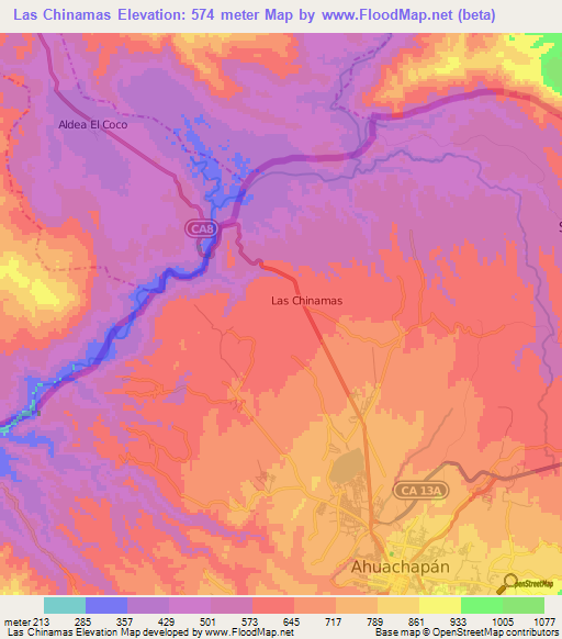 Las Chinamas,El Salvador Elevation Map